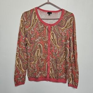 Talbots Womens Paisley Patterned Sz M Cotton& Rayon Blend Women's Open Cardigan
